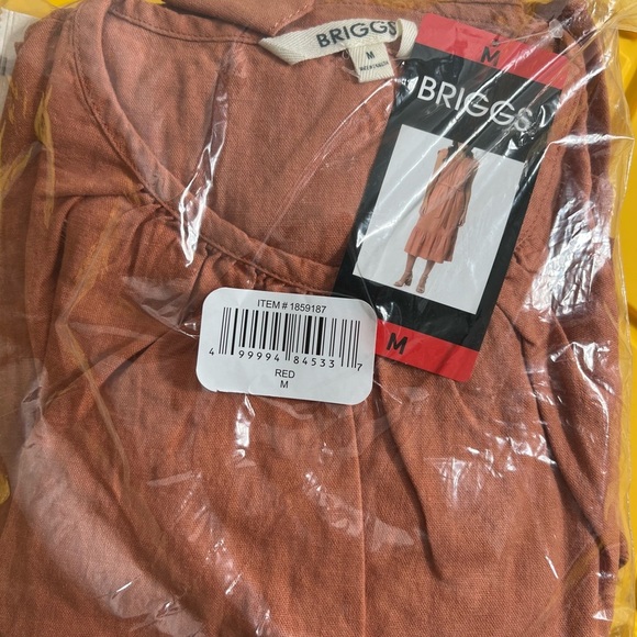 Briggs Women's Linen Blend Tiered Dress orange red M L - Picture 3 of 6